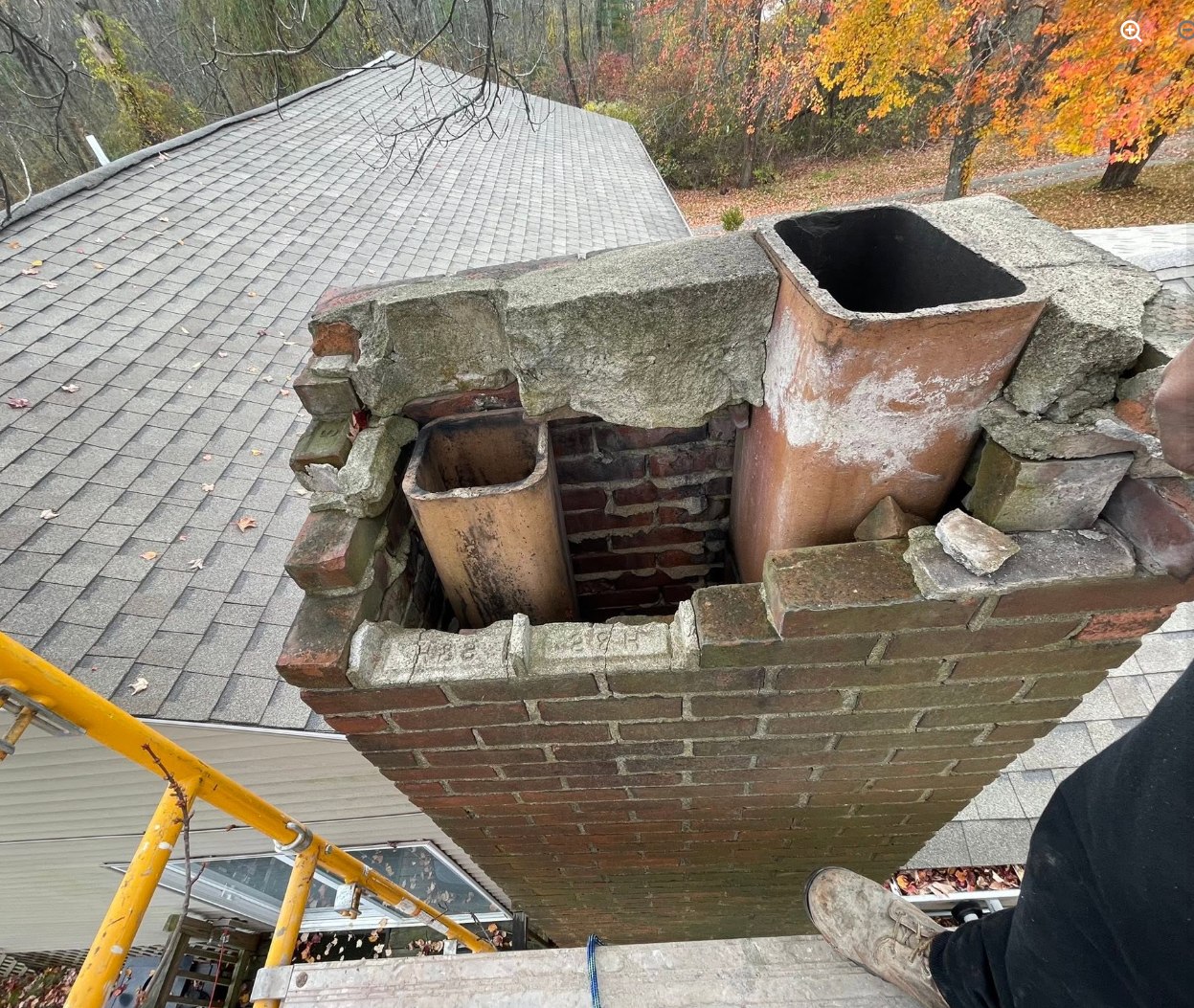Chimney needing rebuild, Boston MA